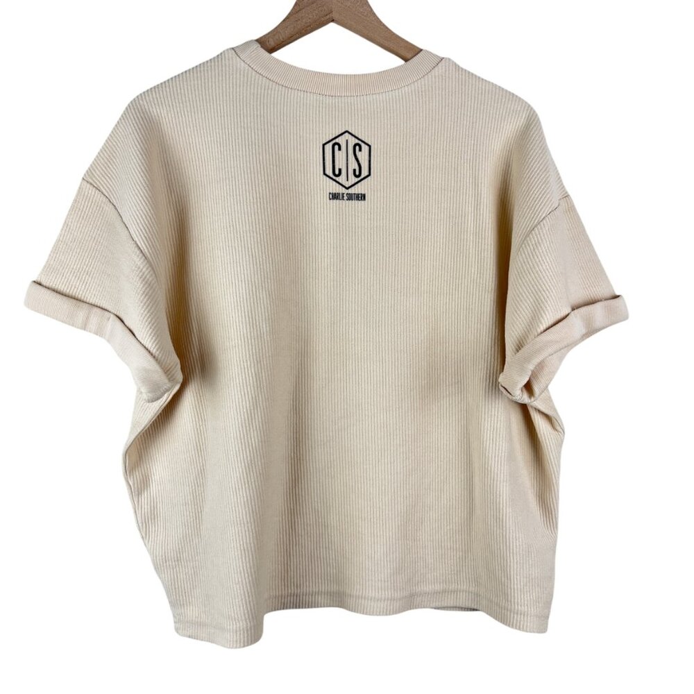 Chicka-d Cream Ribbed Crew Neck Hey Cowboy Boxy Top - Picture 5 of 6
